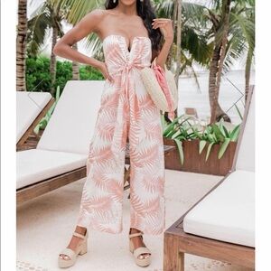 Pink Lilly Cotton Linen Wide leg Palm Jumpsuit NWOT Size Small